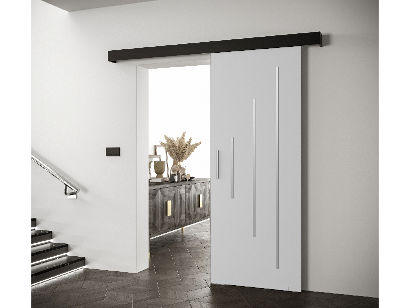 Posuvné dveře 90 cm Sharlene Y (bílá matná + černá matná + stříbrná)