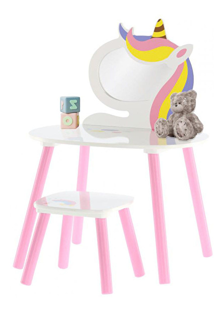 Dětský toaletní stolek s taburetkou Lillyann (bílá + růžová)