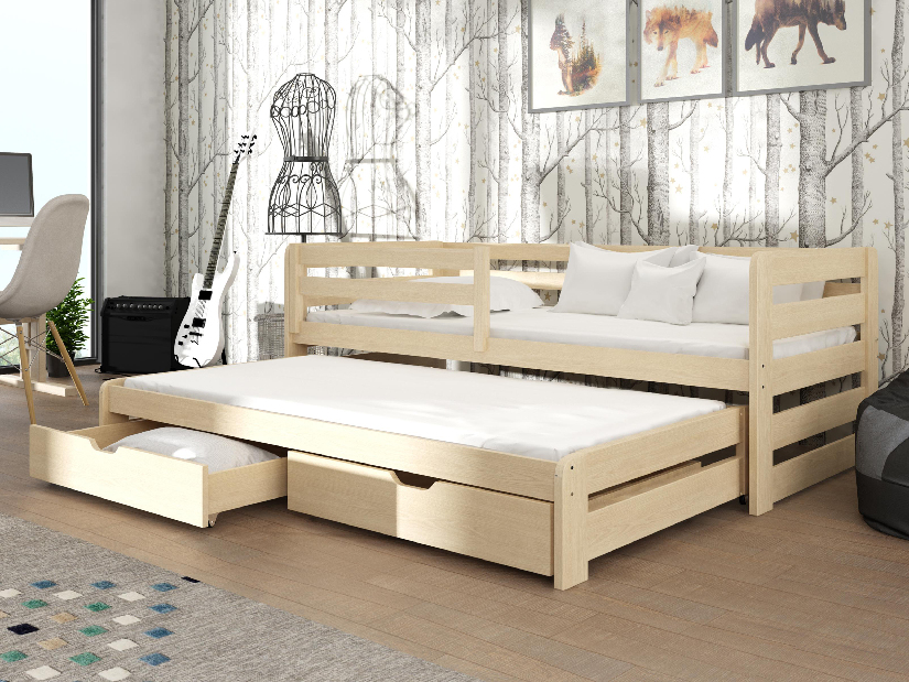 Dětská postel 80 cm SIMO (s roštem a úl. prostorem) (borovice)