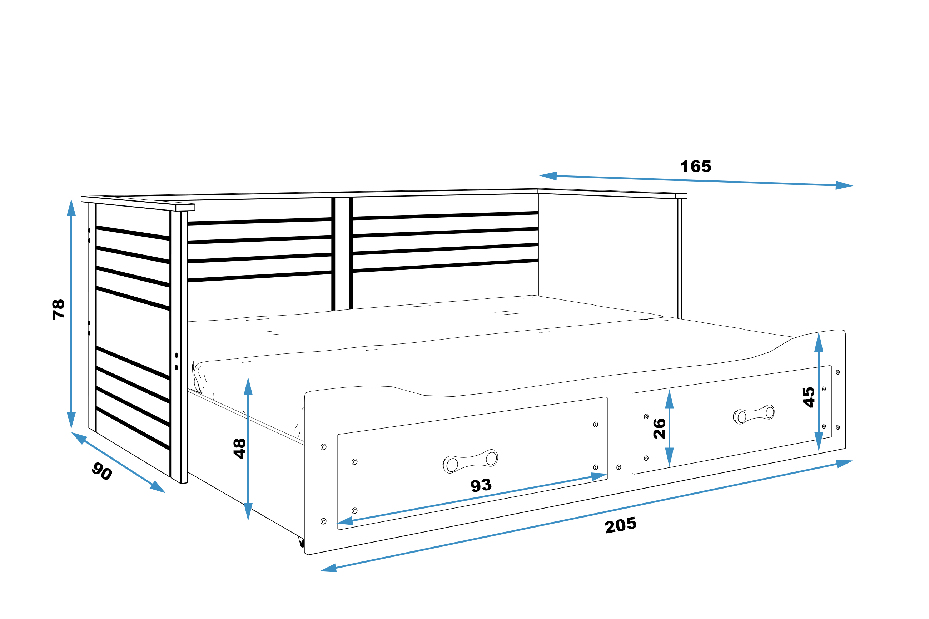 Jednolůžková rozkladací postel 90 cm Harum (grafit) (s roštem, matrací a úl. prostorem)