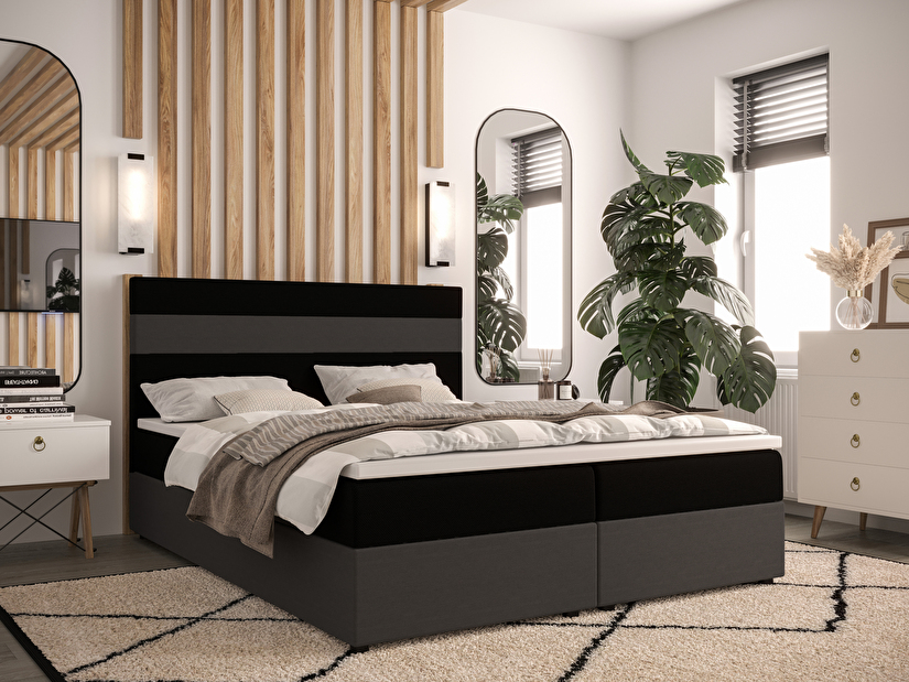 Manželská postel Boxspring 160 cm Locos Comfort (tmavě hnědá + tmavě šedá) (s matrací a úložným prostorem)