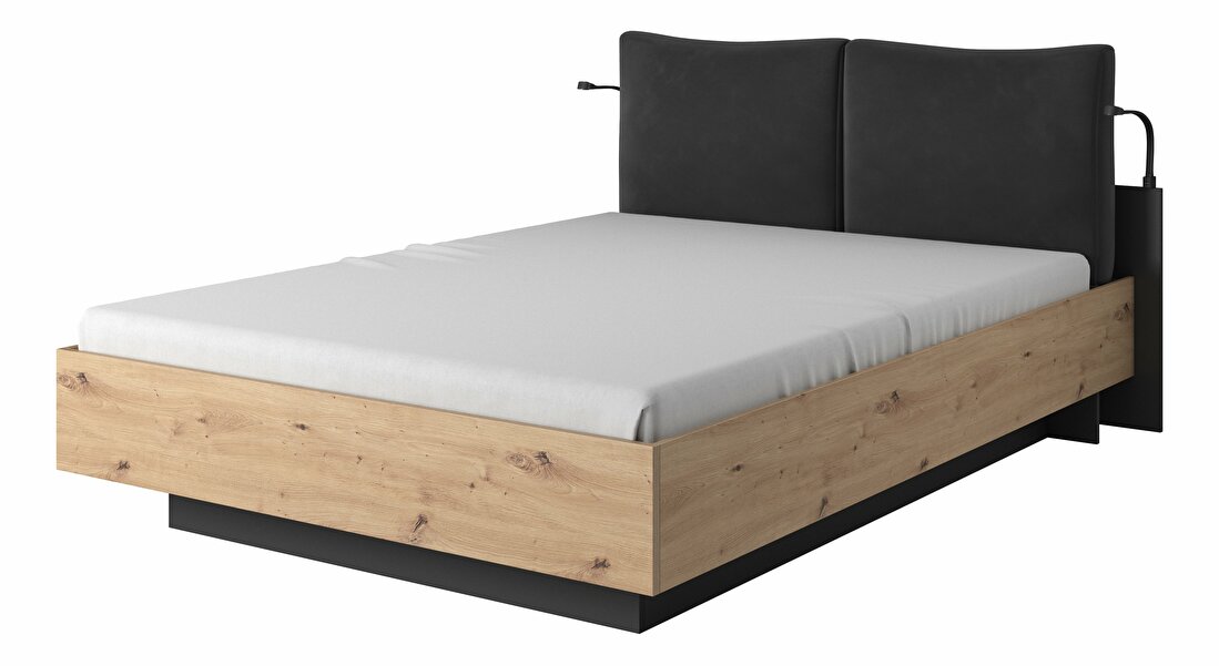 Manželská postel 160 cm Nedra (bez matrace a roštu) (dub artisan + antracit)