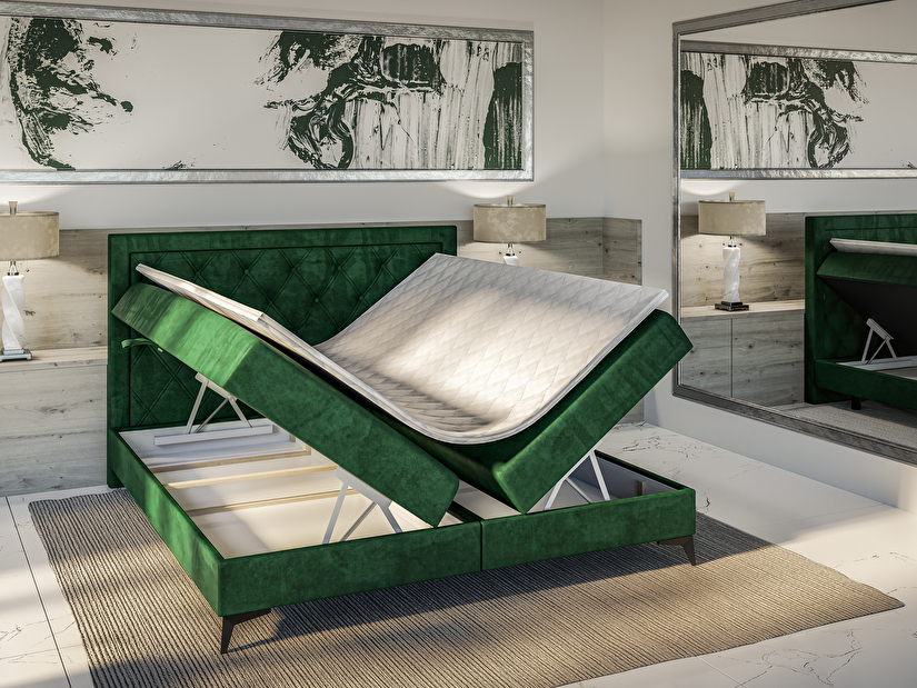 Kontinentální postel 200 cm Dustin (tmavě zelená) (s matrací a úl. prostorem)