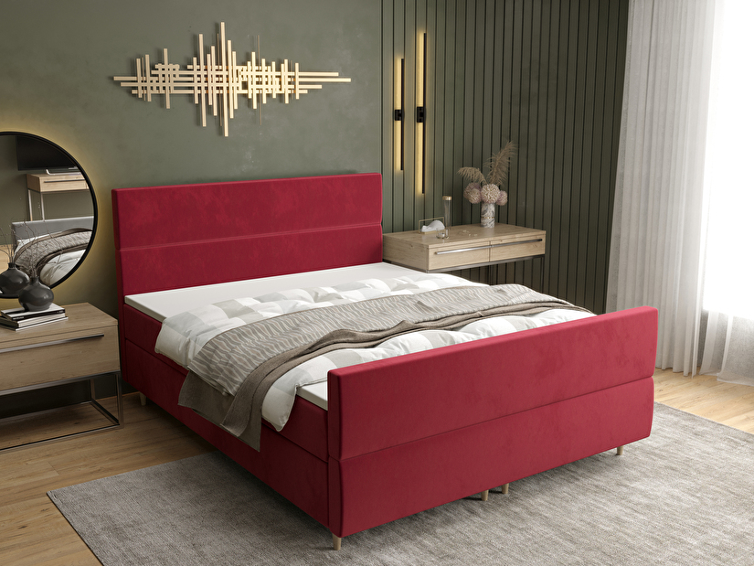 Manželská postel Boxspring 140 cm Flu Plus Comfort (bordó) (s matrací a úložným prostorem)