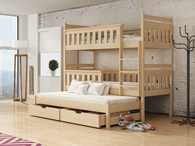 Dětská postel 90 cm KARLA (s roštem a úl. prostorem) (borovice)