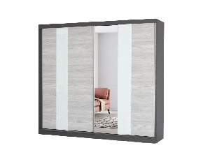 Šatní skříň Mebur 32 230 (grafit + kathult + bílé sklo + zrcadlo)