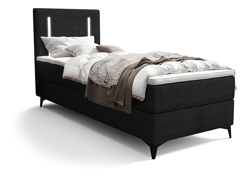 Jednolůžková postel 90 cm Ortega Comfort (černá) (s roštem a matrací, s úl. prostorem) (s LED osvětlením)