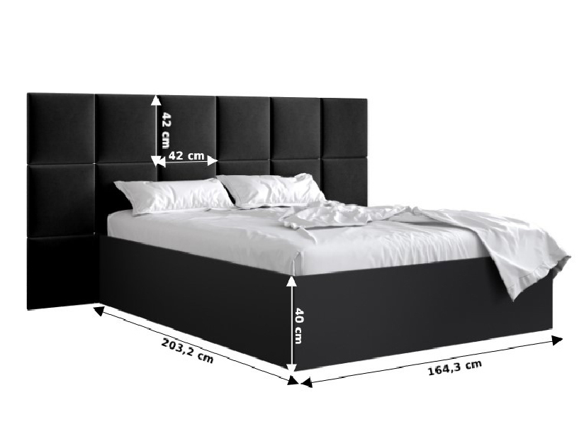 Manželská postel s čalouněným čelem 160 cm Brittany 4 (černá matná + černá) (s roštem)