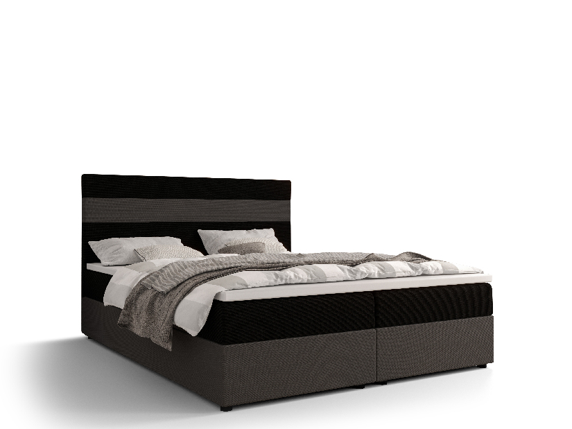 Manželská postel Boxspring 160 cm Locos (černá + šedá) (s matrací a úložným prostorem)