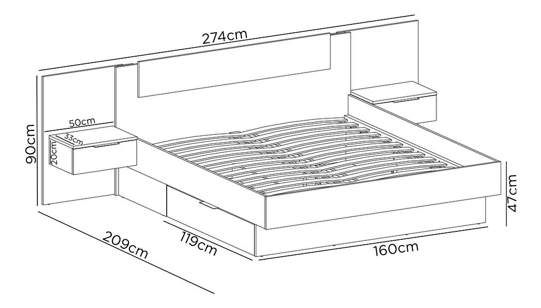 Manželská postel 160 cm Lewell (s čelním rámem) (dub artisan + černá)