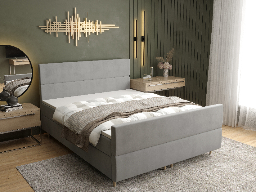 Manželská postel Boxspring 140 cm Flu Plus Comfort (šedá) (s matrací a úložným prostorem)