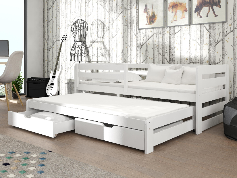 Dětská postel 90 cm SIMO (s roštem a úl. prostorem) (bílá)