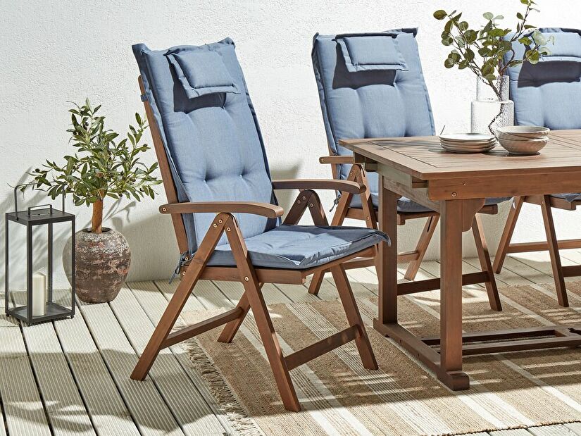 Set 6 ks zahradních židlí Amati (tmavé dřevo + modrá)