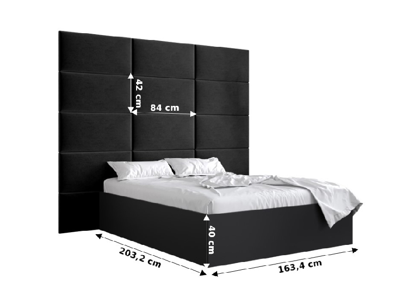 Manželská postel s čalouněným čelem 160 cm Brittany 1 (černá matná + šedá) (s roštem)