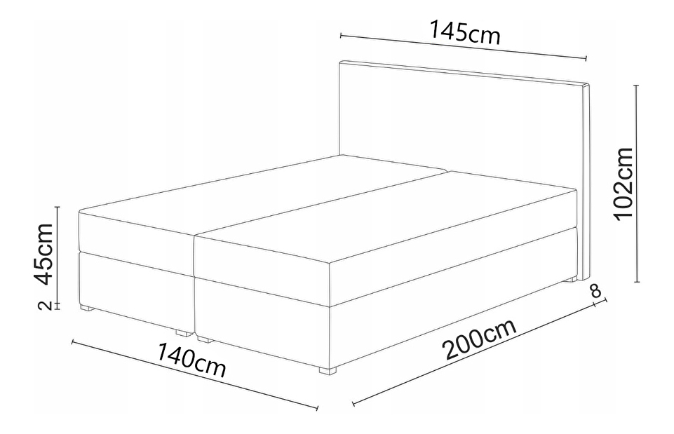 Kontinentální postel 140x200 cm Waller (černá) (s roštem a matrací)