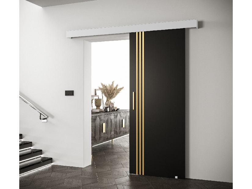 Posuvné dveře 90 cm Sharlene VI (černá matná + bílá matná + zlatá)