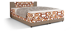 Manželská postel Boxspring 160 cm Linda (vzor + světle hnědá) (s matrací a úložným prostorem)