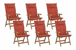 Set 6 ks. zahradních židlí Jakarta (tmavě červená) (s polštáři)