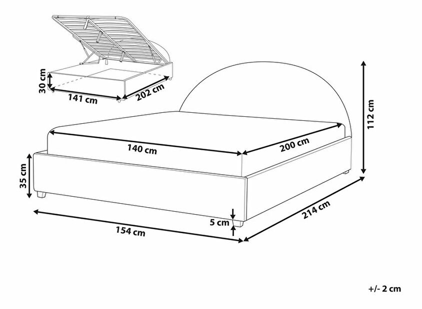 Manželská postel 140 cm Verena (šedá) (s roštem a úložným prostorem)