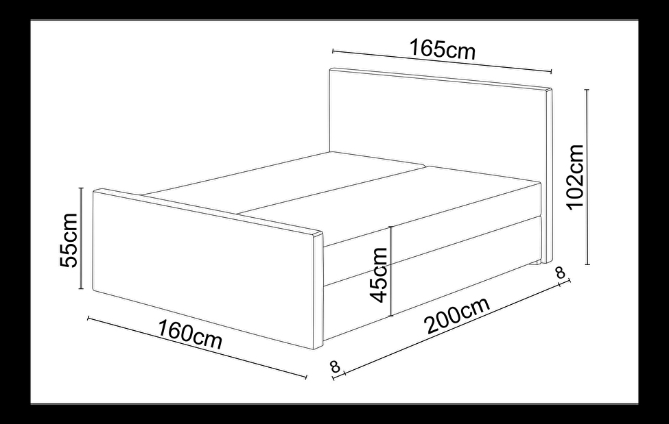 Manželská postel Boxspring 200 cm Milagros 3 (černá) (s matrací a úložným prostorem)