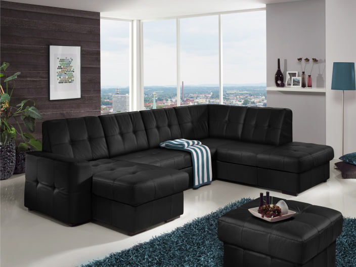 Kožená sedačka v tmavé barvě