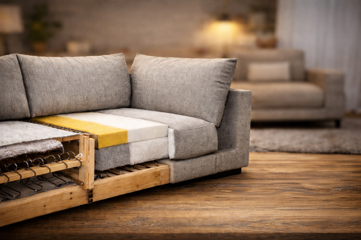 šedá pohovka v obývačke