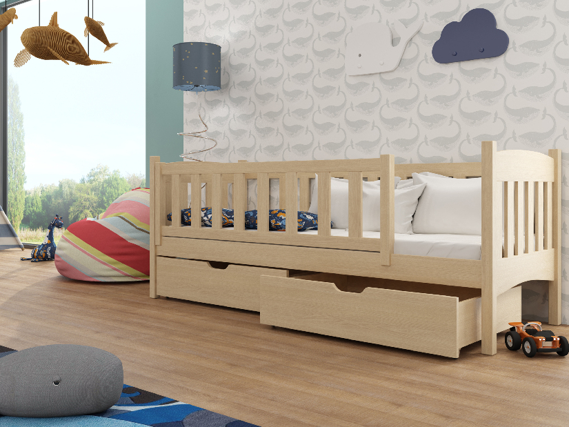 Dětská postel 80 cm Gussie (s roštem a úl. prostorem) (borovice) *výprodej