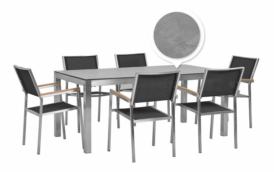 Zahradní set GROSSO (beton) (laminát HPL) (černé židle) (pro 6 osob)