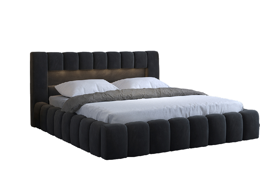 Manželská postel 140 cm Luxa (antracit) (s roštem, úl. prostorem a LED)