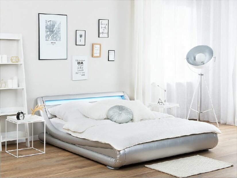Manželská postel 160 cm AVENUE (s roštem a LED osvětlením) (stříbrná)
