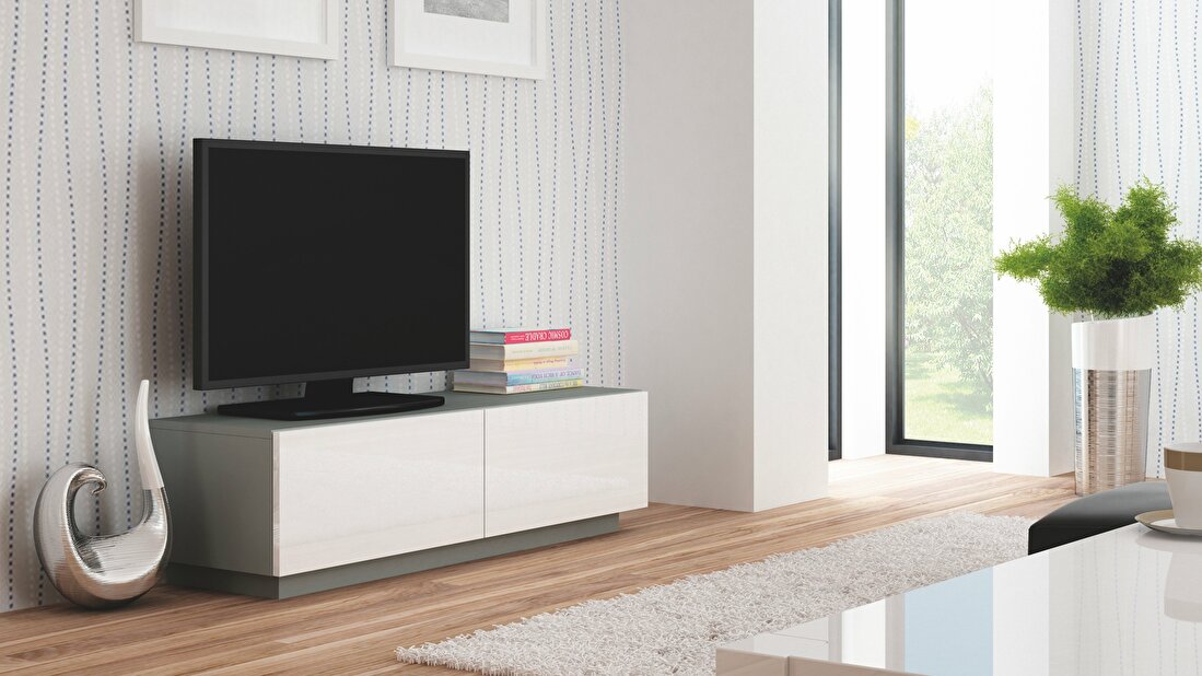 TV stolek/skříňka Livo RTV-160S (šedá + lesk bílý)