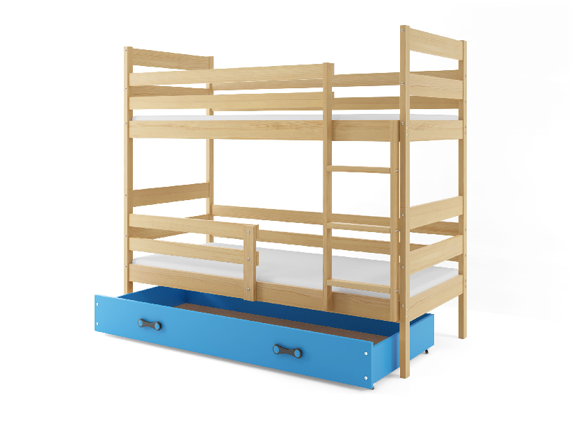 Patrová postel 90 x 200 cm Eril B (borovice + modrá) (s rošty, matracemi a úl. prostorem)