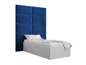 Jednolůžková postel s čalouněným čelem 90 cm Brittany 1 (bílá matná + modrá) (s roštem)