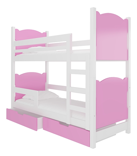 Patrová dětská postel 180x75 cm Marryann (s roštem a matrací) (bílá + růžová)