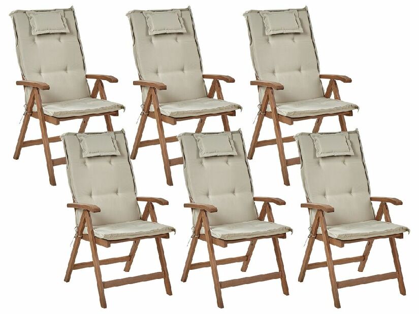 Set 6 ks zahradních židlí Amati (tmavé dřevo + šedobéžová)