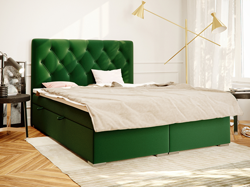 Manželská postel Boxspring 180 cm Ronda (tmavě zelená) (s úložným prostorem)