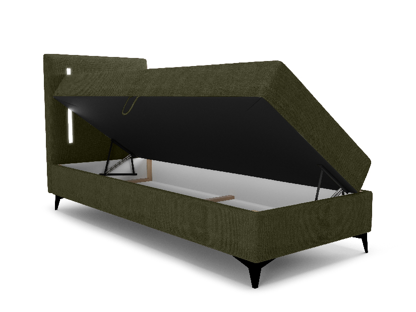 Jednolůžková postel 80 cm Ortega Bonell (olivová zelená) (s roštem, s úl. prostorem) (s LED osvětlením)
