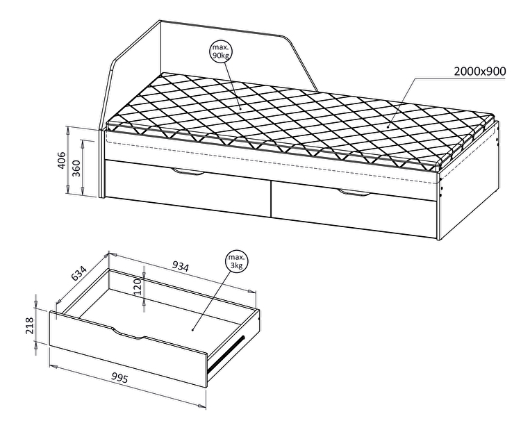 Jednolůžková postel Medoro ME9 (kašmír) (bez matrace)