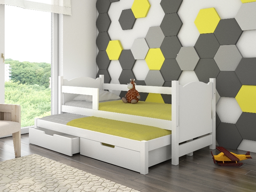 Rozkládací dětská postel 180x75 cm Chloe (s roštem a matrací) (bílá)