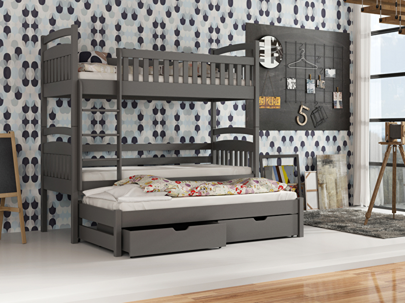Dětská postel 80 cm ARLEN (s roštem a úl. prostorem) (grafit)