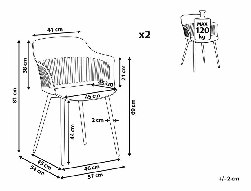 Set 2 ks. jídelních židlí BARCA (bílá)