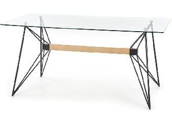 Jídelní stůl Alyse (přirodně dřevo + černá + sklo)