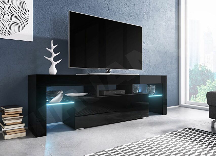 TV stolek/skříňka Gordo 138 (černá + černý lesk) (s LED osvětlením) *výprodej