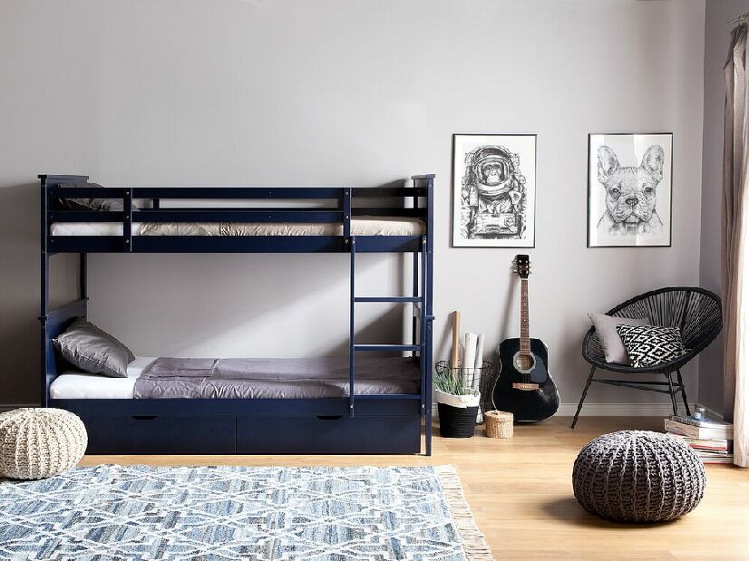 Patrová postel 90 cm RADIN (s roštem) (modrá)