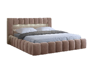 Manželská postel 180 cm Luxa (světlohnědá) (s roštem, úl. prostorem a LED)