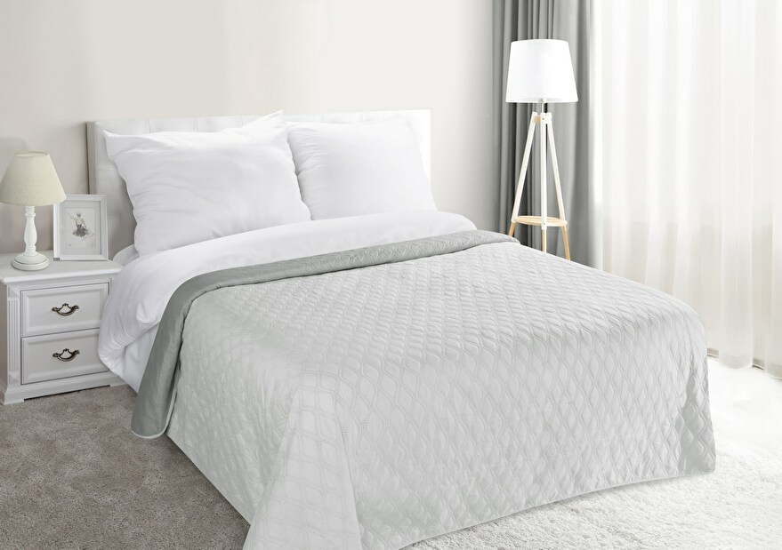 Přehoz na postel 210x170 cm Viki (bílá + stříbrná)