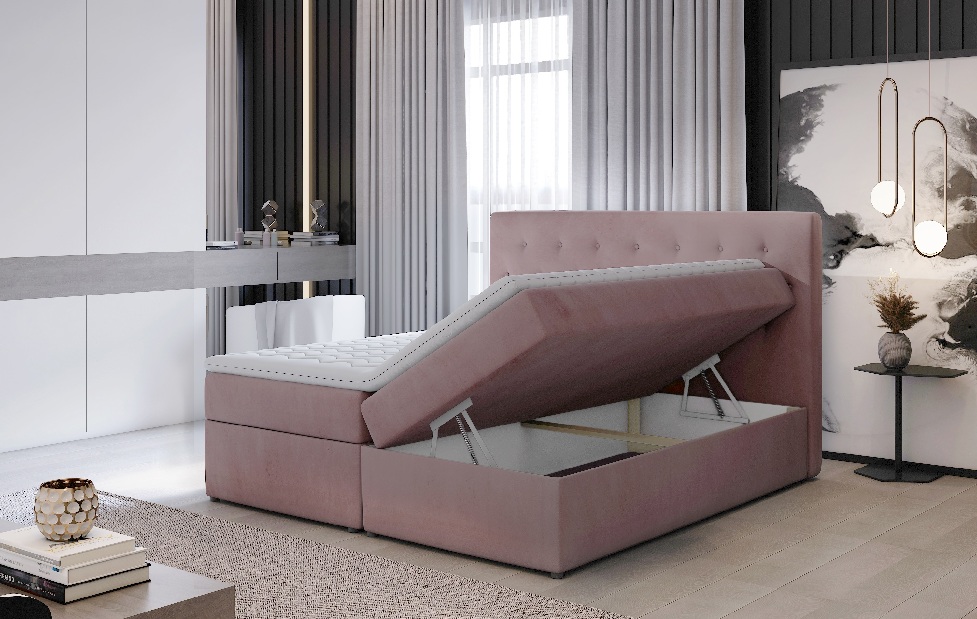 Kontinentální postel 180 cm Larra (světle šedá) (s matrací)