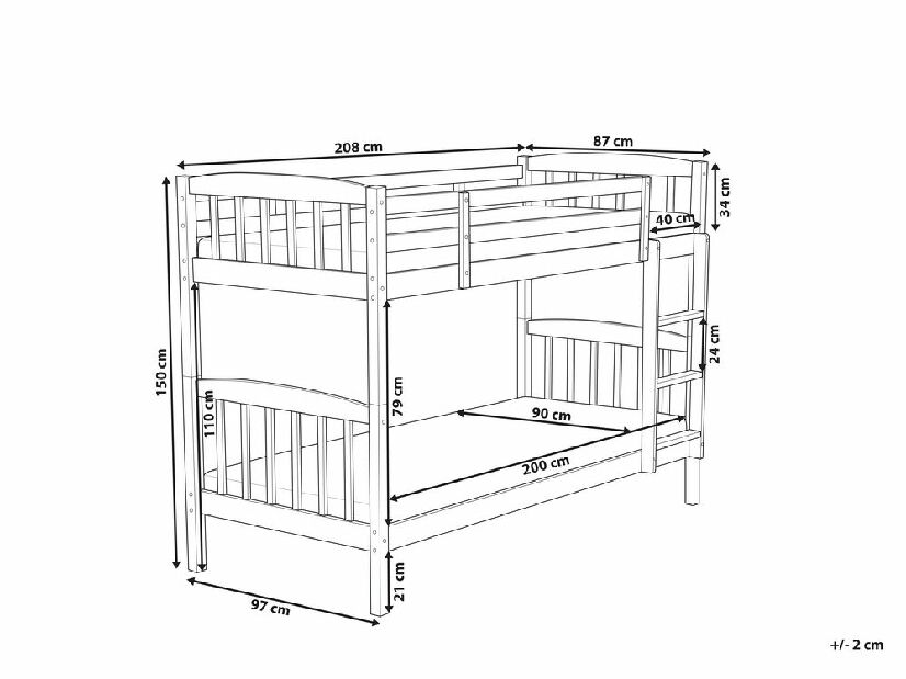 Patrová postel 90 cm Rigel (tmavé dřevo) (s roštem)