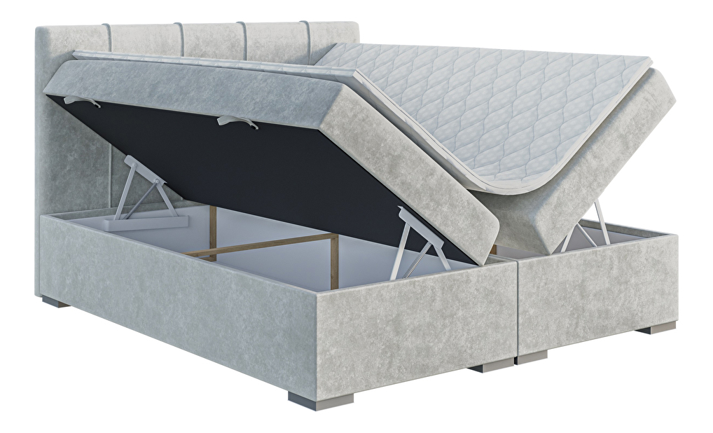 Kontinentální postel 140 cm Luffy (světle šedá) (s matrací a úl. prostorem)