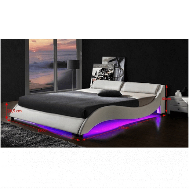 Manželská postel 160 cm Permelia (s roštem a LED)